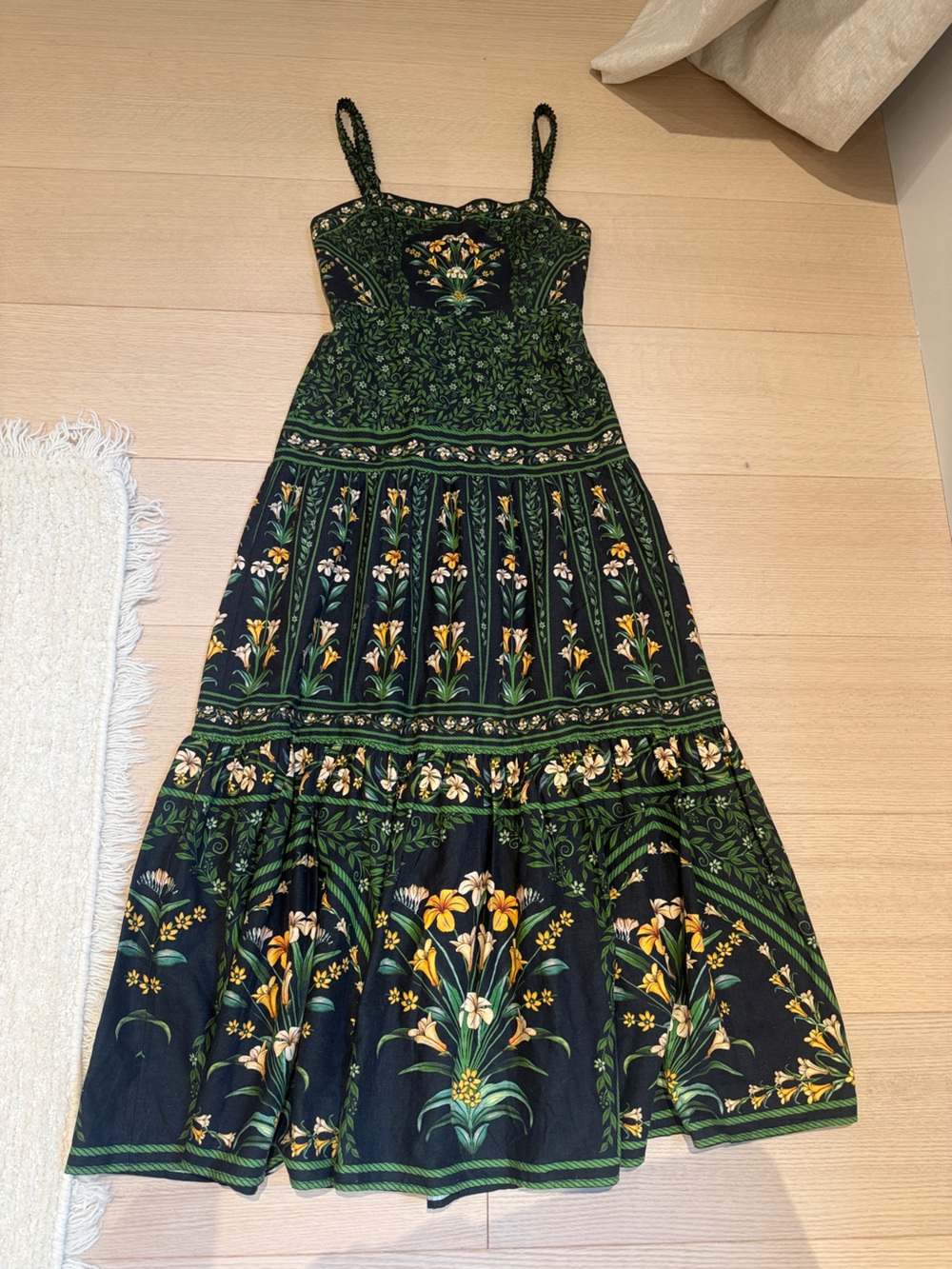 Floral Green & Black Sleeveless A-Line Dress - Picture 2 of 7